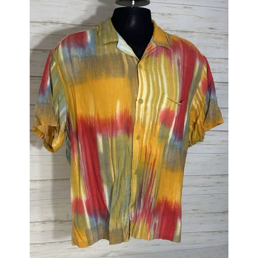 Vintage Jams World 100% Rayon Shirt Art Multi Color Vibrant Glacier Print XL Men
